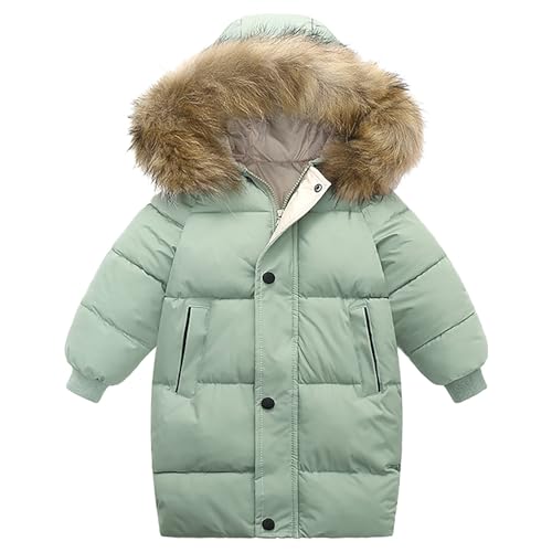 Girls Boys Winter Down Jacket Outerwear Hooded Down Coat Thicken Warm Mid Long Puffer Jacket with Furry Trimmed Hood