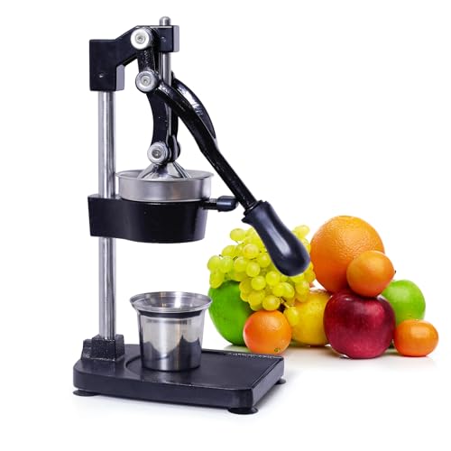 Manual Cast Iron Citrus Juicer,Commercial Hand Press,Heavy Duty Countertop Squeezer for Fresh Orange Lemon Juice,Easy to Use & Clean (black)