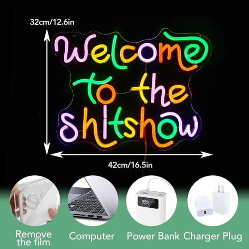 Image of Welcome To The Show Neon Sign USB Powered Individual Fashion Decor Neon Sign Dimmable Multicolored Neon Light for Wall Decor Led Light Up Letters Sign for Vogue Occasion Home Bar Art Wall Decor(16.5*12.6 In)