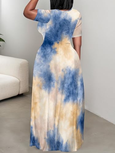 Image of PinkPatty Plus Size Dress for Women Casual Crew Neck Short Sleeve Maxi Dress Oversized Summer Beach Dresses with Pockets