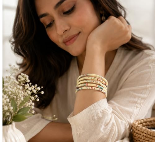 Image of NMII Premium Glass Bangle Set for Women | Multicolor Designer Kangan | Fancy Kanch ki Chudiya | 3D Transparent Chudi Set | Wedding & Festive Occasions Bangles