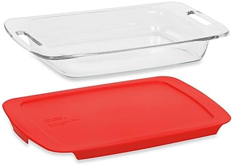 Pyrex Easy Grab 3-Quart Oblong Glass Baking Dish with Red Plastic Lid - Made in USA