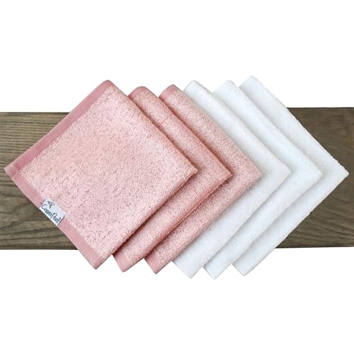Image of Copper Pearl 6 Ultra Soft Baby Bath Washcloths Premium Large Soft Darling (Pink /White) 11 inch x 11 inch Towels
