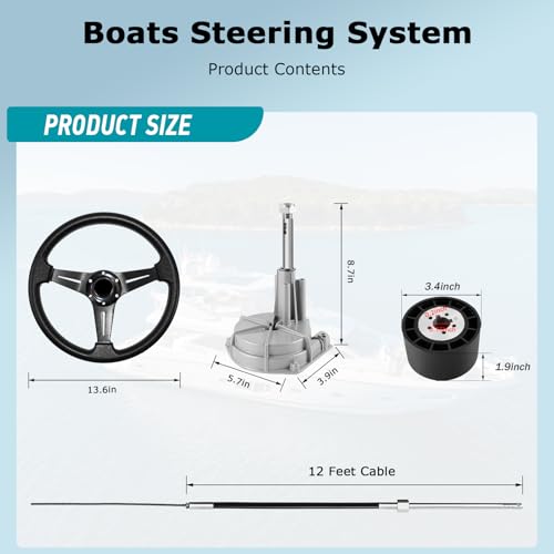 LOSCHEN Marine Steering System, 12 Feet Cable Outboard Steering Kit 3/4\" Standard Tapered Shaft, Boat Steering Control Cable for Yachts, Fishing Boats and Waterborne Vehicles- with Steering Wheel - Thumbnail 3