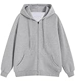 [EASTEMPO] パーカー レディース 秋冬 裏起毛 長袖 ジップアップ 厚手 無地 ゆったり おしゃれ 大きいサイズ (JP, アルファベット, L, グレー)