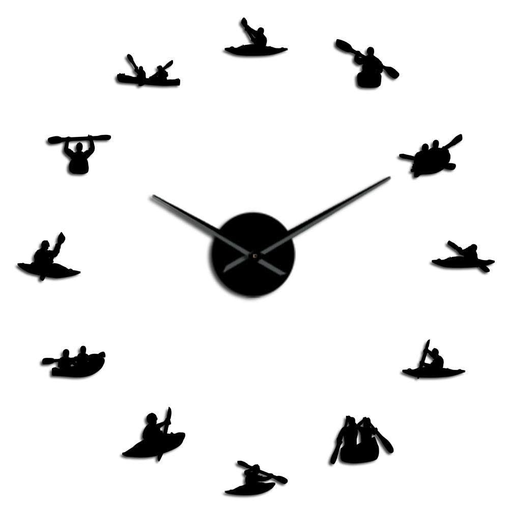 Horloge murale canoë-kayak 3D en acrylique noir effet miroir chic 47"