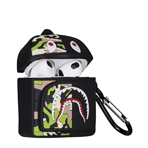 Swuu Designer Case For Airpods 2 Generation,Silicone Cartoon Case For Airpods 1/2Nd Generation With Keychain,Black Shark Mini Airpod Case Bag For Airpods 1&2 For Teens Boys Men Girls Women #TOP1