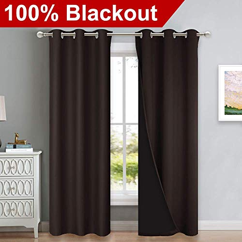 Image of NICETOWN High End Thermal Curtains, Full Blackout Curtains 84 inches Long for Dining Room, Soundproof Window Treatment Drapes for Hall Room, Brown, 42 inches Wide Per Panel, Set of 2 Panels