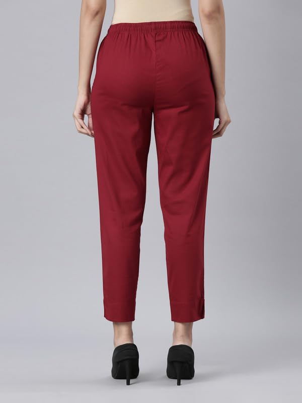Image of GO COLORS Solid Soft Cotton Printed Pencil Pant for Women | Breathable, Side Pocket