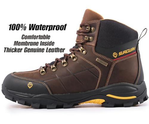 SUREWAY Men's 6" Soft/Steel Toe Heavy Duty Waterproof Work Boot - Leather,Lace Up,Oil/Slip Resistant Dual-Density Comfortable EH Construction Industrial Ankle Safety Men Work Boots,Roofing, Hunting2