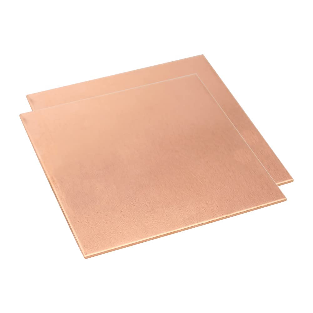 Hoja de cobre puro calibre 20 (0.8 mm) x 6 x 6 pulgadas, 2 piezas, 110 platos de cobre para joyas, manualidades, reparaciones, electricidad