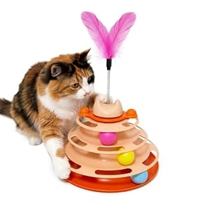 Tower of Tracks Cat Toy – 3-Level Roller with Spring Feather Wand