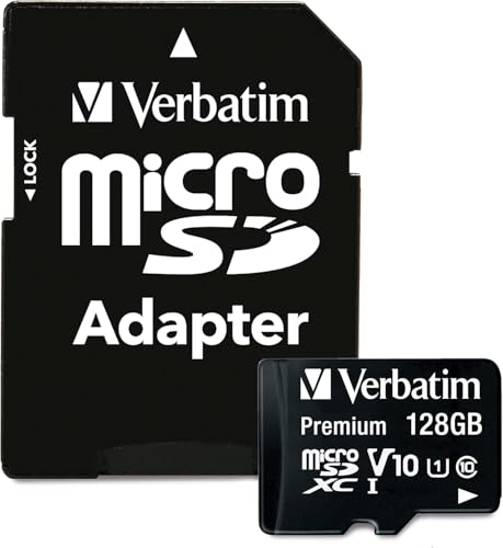 Verbatim 128GB Premium microSDXC Memory Card with Adapter UHS-I V10 Class 10 Supports Full HD (1080p) U1 Speed Rated Up to 90MB/s Read Speed