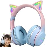 【横トナ】 ワイヤレス猫耳ヘッドホン ブルー Bluetooth5.3 無線 LED付き かわいい キラキラ 虹色 ＜マイク内蔵＞ ＜日本語取扱説明書付き＞ ＜折りたたみ式で持ち運びに便利＞ サイズ調節可能 クリスマスギフト 誕生日ギフト 新年ギフト 学習 音楽 ゲーム Switch 子供 大人 学生