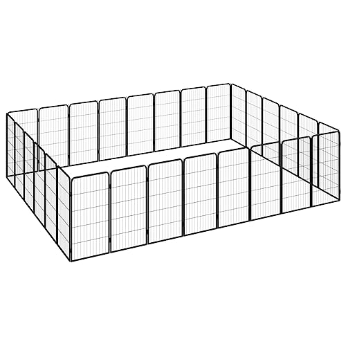CHARMMA Dog Playpen Black Powder-Coated Steel Large,Dog Kennels & Runs-3115963