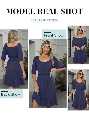 Image of ANRABESS Womens Lantern Short Sleeve Square Neck Casual Flowy Mini Dresses 2026 Holiday Summer Spring Beach Vacation Clothes