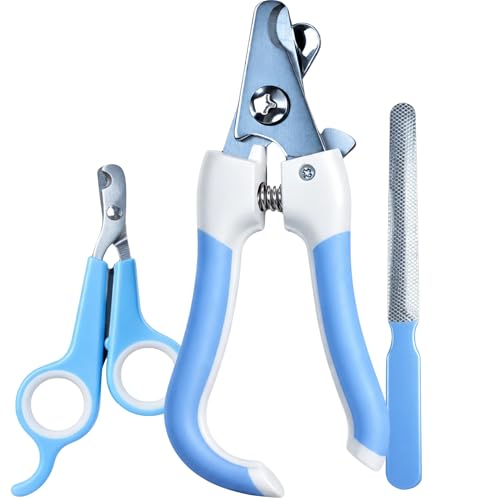 PAW PANACHE - Kit Cortauñas Gato Profesional, Cortauñas con Protector de Seguridad, Lima y Tijeras Incluidas, Acero Inoxidable para Gatos y Perros Pequeños. Azul