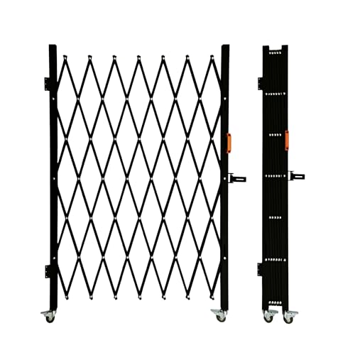 LTSEAME Folding Security Gate with Lockable Scissor Design and 360 Swivel Casters Outdoor Barricade for Entry Security Garage Warehouse and Pool Areas (75Wx75 H)