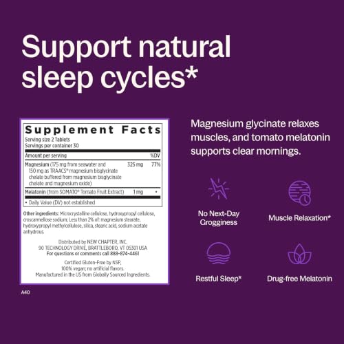 New Chapter Magnesium & Plant-Based Melatonin Supplement, 60 Tablets - image 3