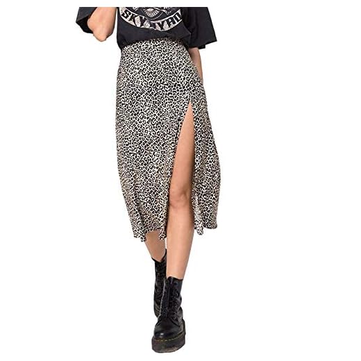 Sunloudy Womens Sexy Split Skirt Leopard Print High Low Split A Line Midi Skirt High Waist Elasticized Wrap Skirts (Brown, S)