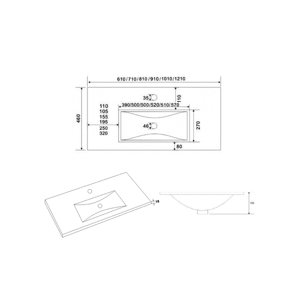 Trio Mueble de Baño con Lavabo 3 Cajones Color Roble Cambrian - Medida: 80 cm 80 cm
