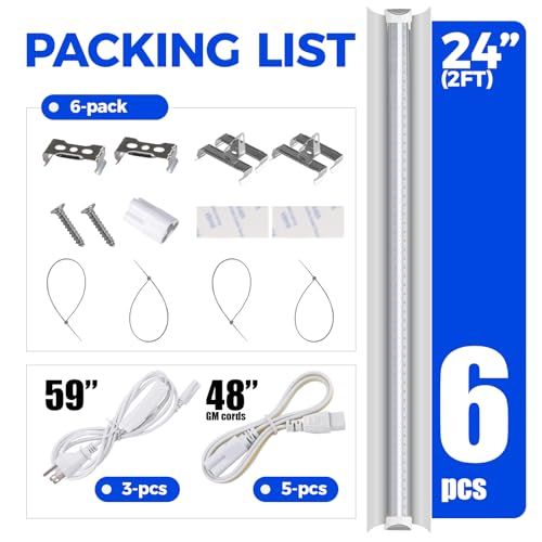 Barrina LED Grow Light 144W (6 x 24W, 800W Equivalent) 2ft T8 Full Spectrum High Power Chainable Design Integrated T8 Lamp + Light Plant Lighting for Indoor Plants Pack of 6