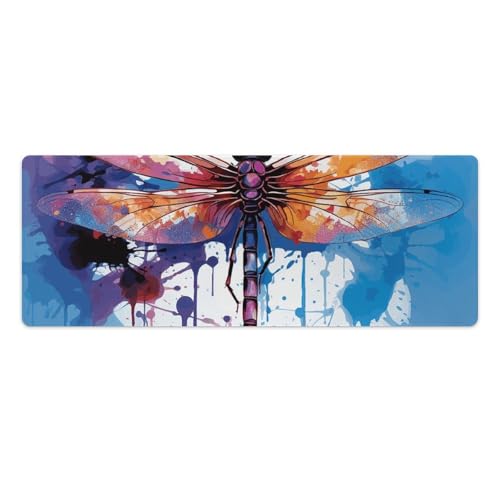 Tapis de souris de jeu grand format imperméable libellule coloré abstrait