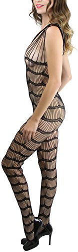 Image of ToBeInStyle Women's Bodystocking Crotchless Peek-A-Boo Fishnet Lace Bodysuit