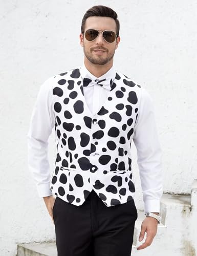 Image of 2-Piece Animal Print Vest for Men, Party Waistcoat Vest & Bow Tie, S-3XL