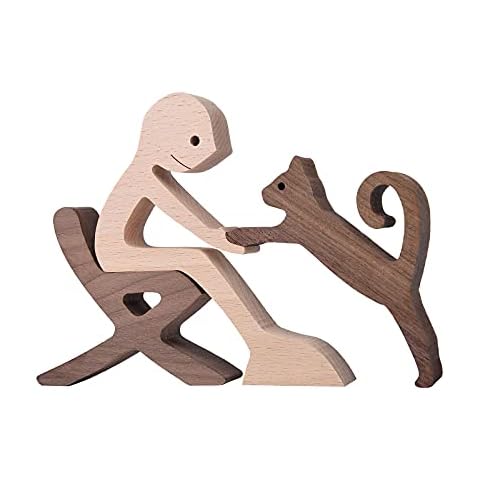 ISHINE Wooden Men and Cat Sculpture Cover