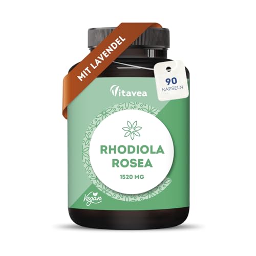 Rhodiola Rosea Kapseln – Hochdosiert 1520 mg Rhodiola-Extrakt 4:1 - Mit Lavendel – 90 Kapseln - Vegan, Laborgeprüft, Ohne Zusatzstoffe - Vitavea