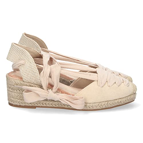 shoes&blues.es 71104 Sandalia de Cuna para Mujer, Forrada de Yute, con Pala Cerrada, Rafia, y Cierre de Cordones, Primavera Verano 2023 Beige Talla 38