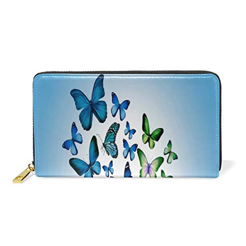 Preisvergleich Produktbild GIGIJY schöne bunte Schmetterlings-Geldbörse, mehrere Kreditkartenfächer, Tasche für Frauen, echtes Leder, mit Reißverschluss