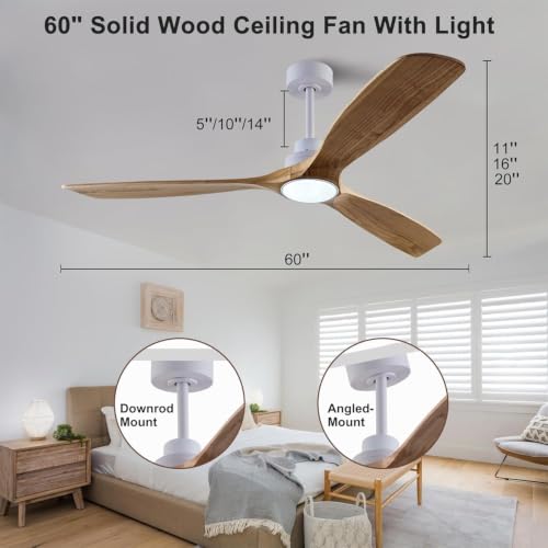 Image of QUTWOB 60 inch Wood Ceiling Fan with Light, Reversible DC Motor, Remote Control