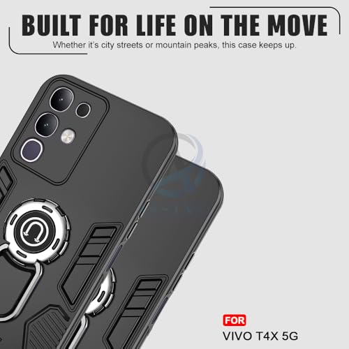 Image of AESTMO Vivo T4X / Z10X / Y31 Pro 5G Back Case Cover | Tough Armor Bumper | Ring Holder & Kickstand in-Built | 360 Degree Protection Cover for Vivo T4X / Z10X / Y31 Pro 5G (Black)