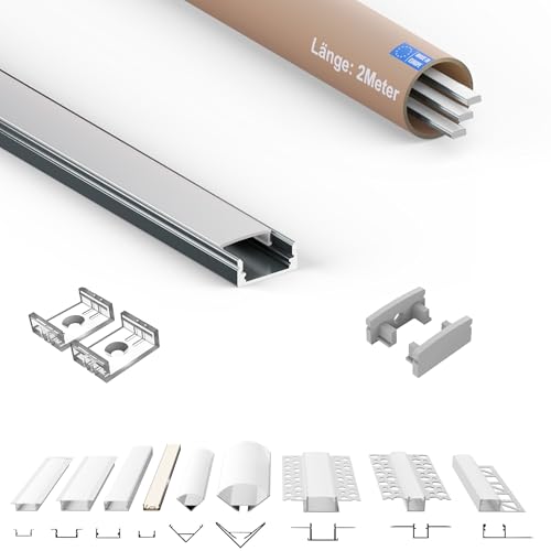 Tivendis LED Aluminium Profil 2m Set 6-teilig Milchig | AF Aluprofil für Streifen bis 12 mm | Indirekte Beleuchtung U Profil 3er Set