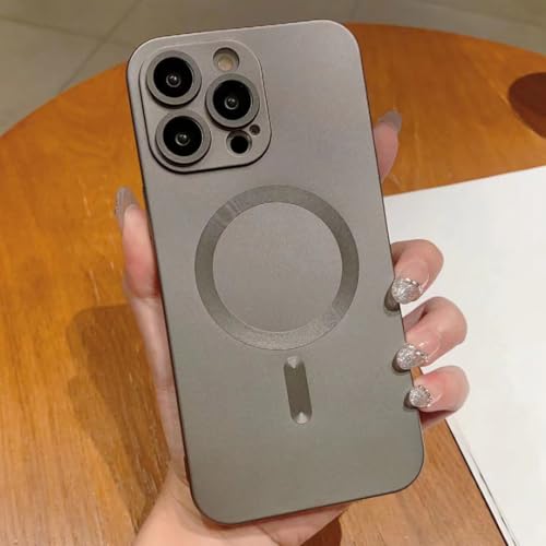 Coque iPhone 16 Pro Max en verre souple mat gris et anneau magnétique intégré