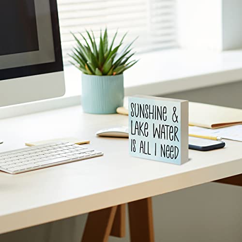 Country Lake House Wood Box Sign Rustic Sunshine And Lake Water Is All I Need Wooden Box Sign Decorative Summer Sign Block Plaque For Home Desk Table Shelf Decor 5"X 5" #TOP5