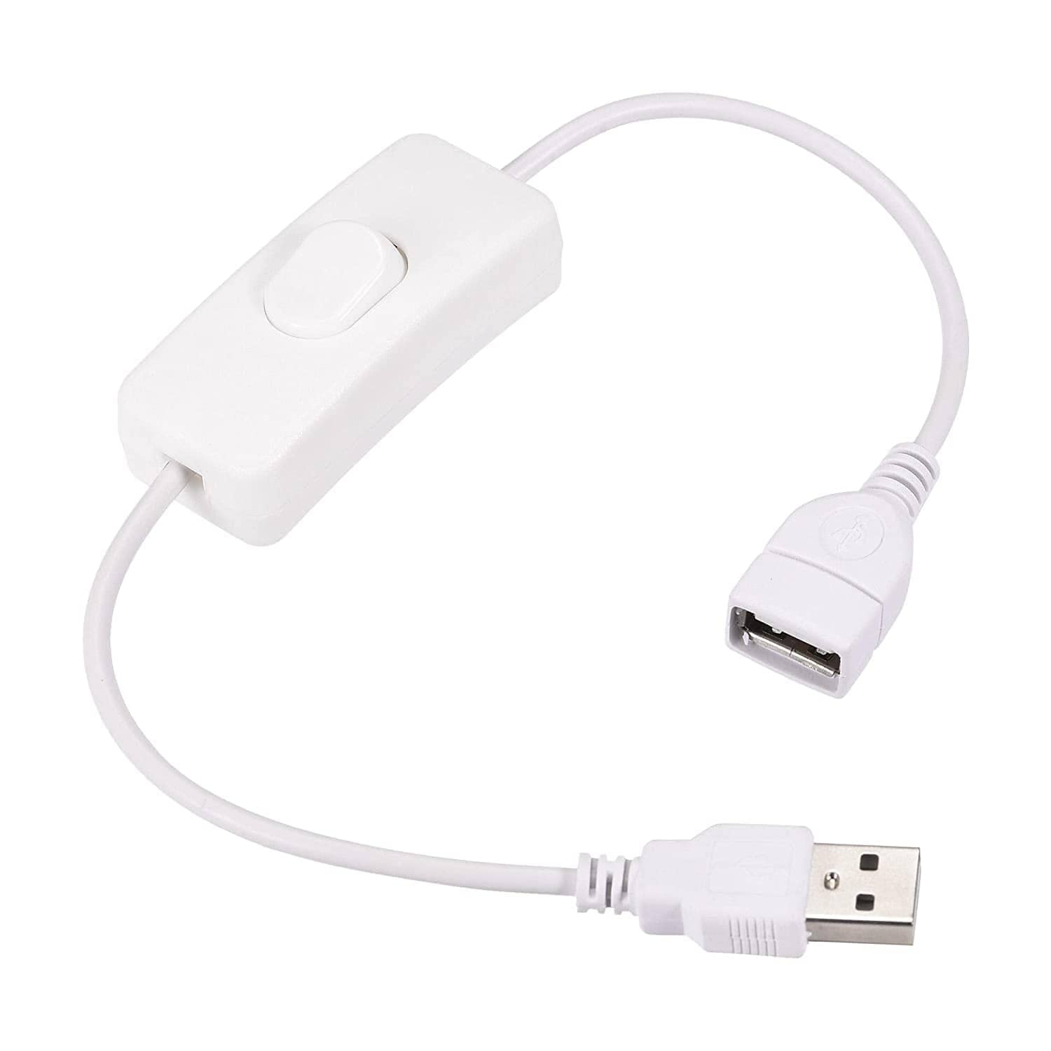 Cavo USB Con Interruttore ON/OFF - 30 Cm, Bianco, Per Lampade, Ventole, Raspberry Pi, Controllo Alimentazione