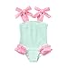 Happy Town Toddler Swimsuit Girl Solid Color Stripe One-Piece Baby Bathing Suits (Green Stripe and Pink, 18-24 Months)