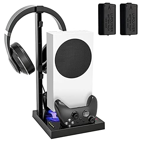 5 in 1 Cooling Fan for Xbox Series S, Arvin Vertical Stand for Xbox Series S Console with 2*1400mAh Batteries, Controller Charging Station&Headset Stand(Only for Xbox Series S) Cover