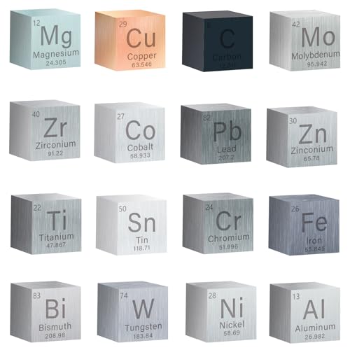 Image of 16 Pcs Element Cube Set 0.39 Inches(10mm),Density Cube Set for a Periodic Table of Elements Collection -Copper Iron Zinc Titanium Aluminum Bismuth Tungsten Chromium. 0.39 in Pure Tungsten Cube