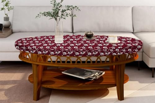 Image of The Furnishing Tree Elastic Oval Center Table Cover WxL 14x24 in Inches Polyester Floral Pattern Dark Brown