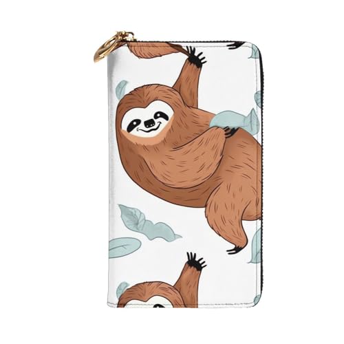 Brown Sloth Wallet for Men Women Long Purse Leather Clutch Large Business Handbag Travel Phone Holder Credit Card Holder Money Case with Zipper Leather Wallets Gift2