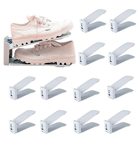 PAIDE P Organizador de zapatos. Almacenaje de Calzado. Organizador de Zapatillas para Armario Calzador. Soporte de Calzado de Altura Ajustable, Zapatero Sencillo. (Pack 12 Gris)