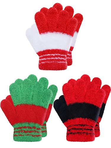 Image of EBOOT 3 Pairs Winter Kids Gloves Warm | Toddler Gloves for Boys Girls Outdoor, Full Finger Fluffy Soft Mittens for 1-11 Years Children, Multiple Colors