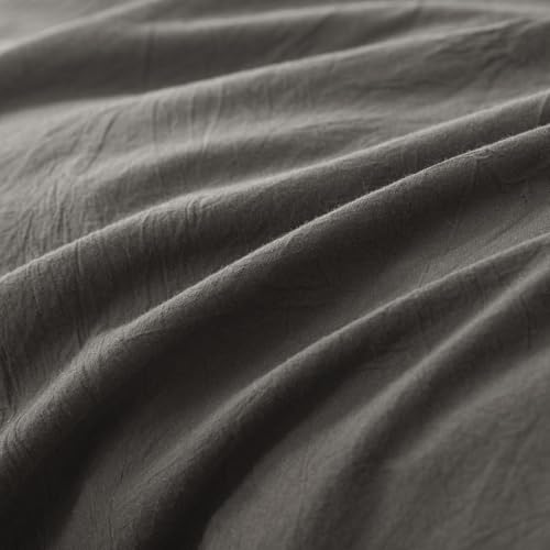 JIYUAN 100% Washed Cotton Duvet Cover Set 3 Pieces Queen, 1 Duvet Cover 90x90 Inches(Comforter Not Included) and 2 Pillowcases,Linen Feel Bedding Set Comfy and Breathable,Solid Dark Grey