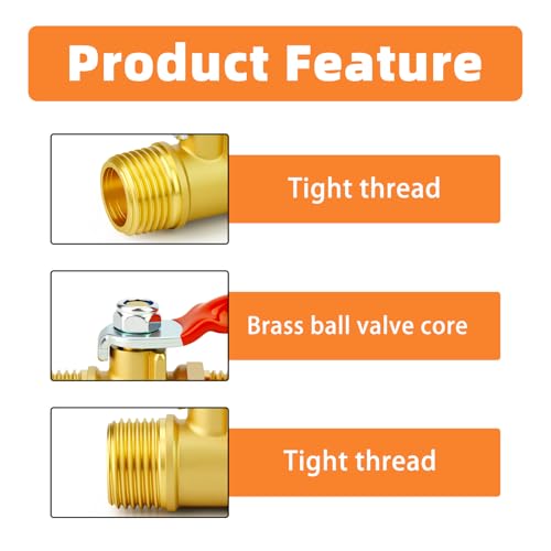 Image of GASHER 3PCS 3 /8 Inch Brass Mini Ball Valve, Shut Off Valve, 3 /8 Inch MNPT Thread Pipe Fitting