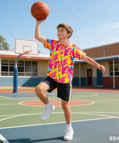 Image of uideazone Boys Novelty Print Short Sleeve Button Down Hawaiian Shirt 5-14Y