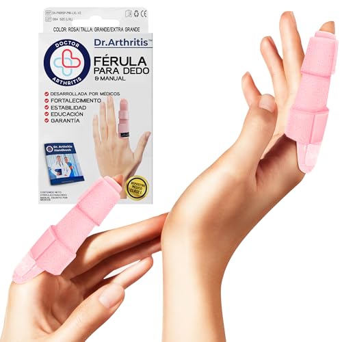 Dr. Arthritis Férula Dedo Desarrollada por Médicos - Ortesis para Índice, Medio, Anular y Meñique Extensora - Protector para Rehabilitación - Manual Sanitario Incluido (Talla S/M, Rosa, Par)